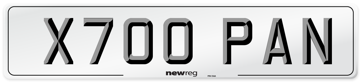 X700 PAN Number Plate from New Reg